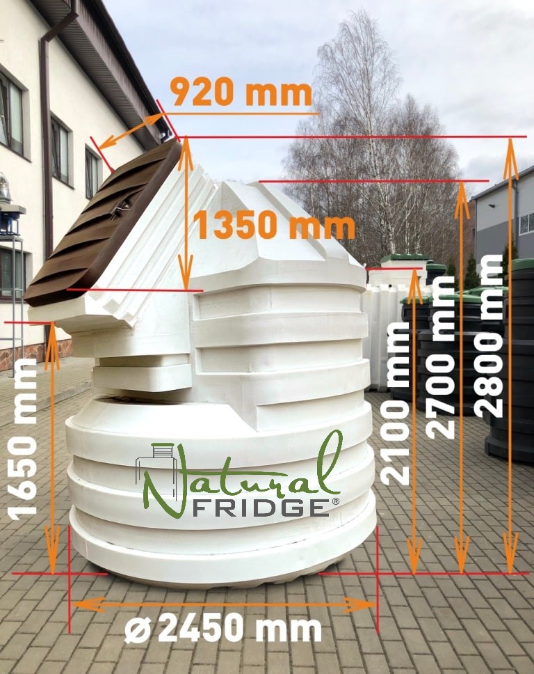 Erdkeller Modell 250 der Erdkeller dicht und hermetisch. Es hat ein Volumen von bis zu 9 Kubikmetern und die Wandstärke liegt zwischen 12-15 mm.  Rahmen Erdkeller Modell 250 Natural Fridge  7.740  EUR inkl. MwSt. , zzgl.  Versandkosten