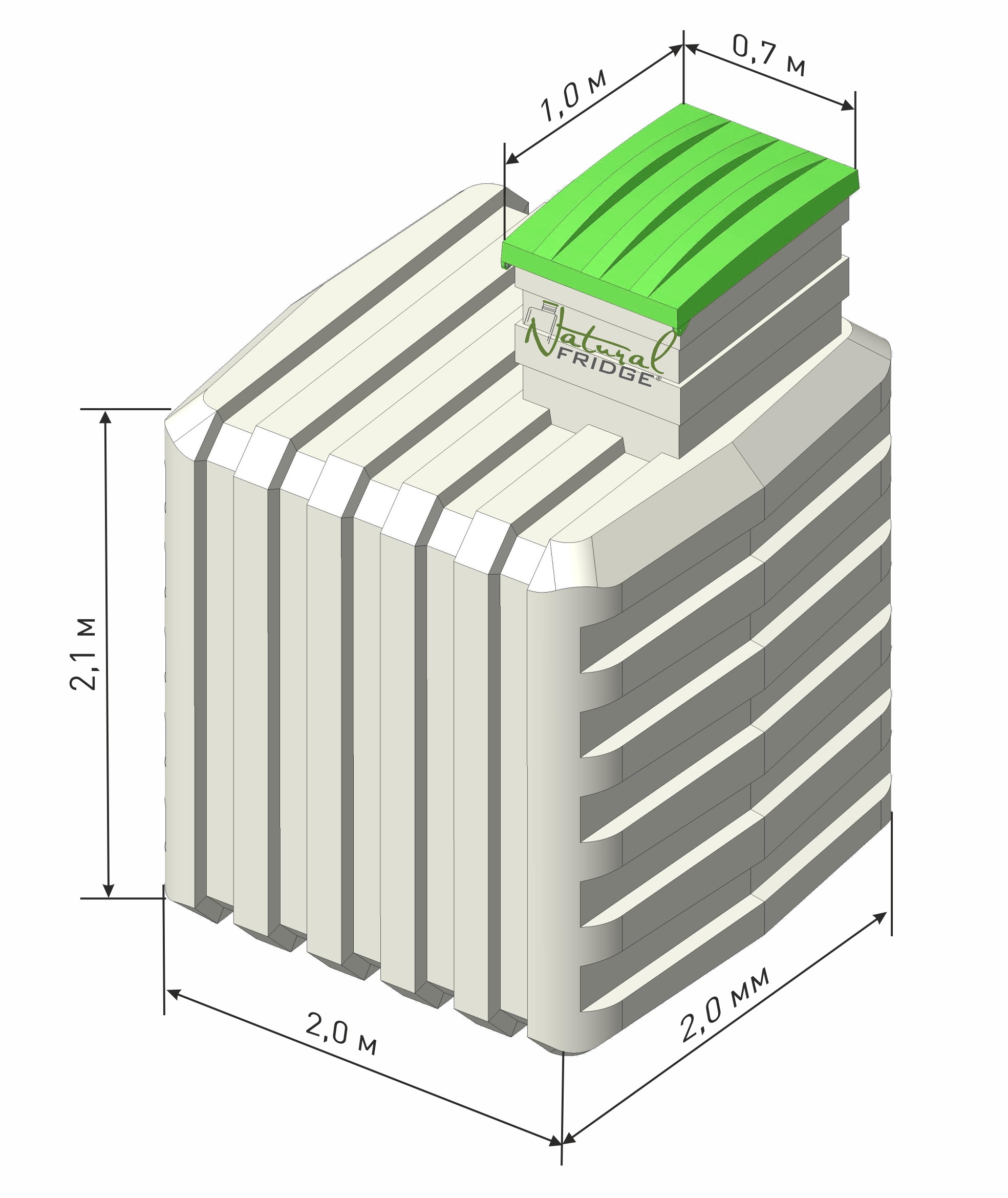 Erdkeller Modell 200x200 ist der Erdkeller dicht und hermetisch. Es hat ein Volumen von bis zu 7,2 Kubikmetern und die Wandstärke liegt zwischen 12-15 mm.  Rahmen Erdkeller Modell 200x200 Natural Fridge  7.450  EUR inkl. MwSt. , zzgl.  Versandkosten